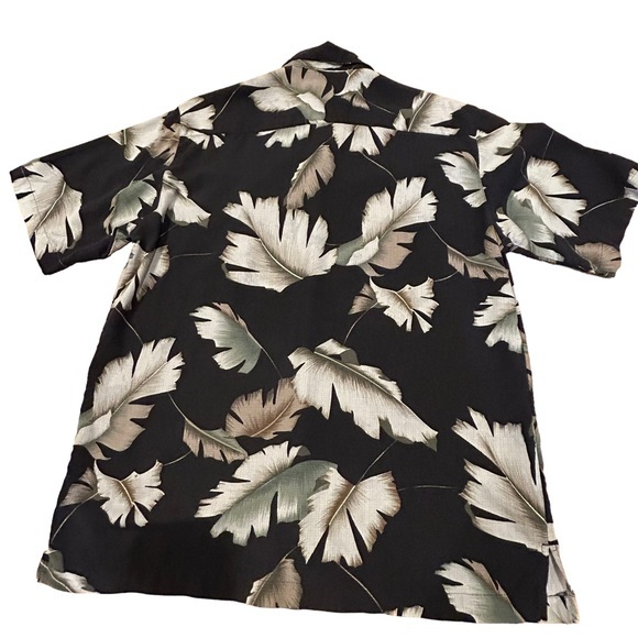 Caribbean Black‎ Green Hawaiian Print Silk Button-up Short Sleeve Shirt M - Picture 7 of 9
